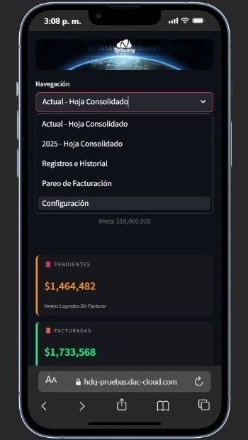 Navegación del gerente en móvil